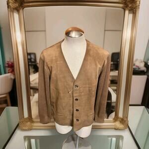 Antilope Puntypiel Inca Mens Jacket Size 44 Leather Button Up Vicuña Wool